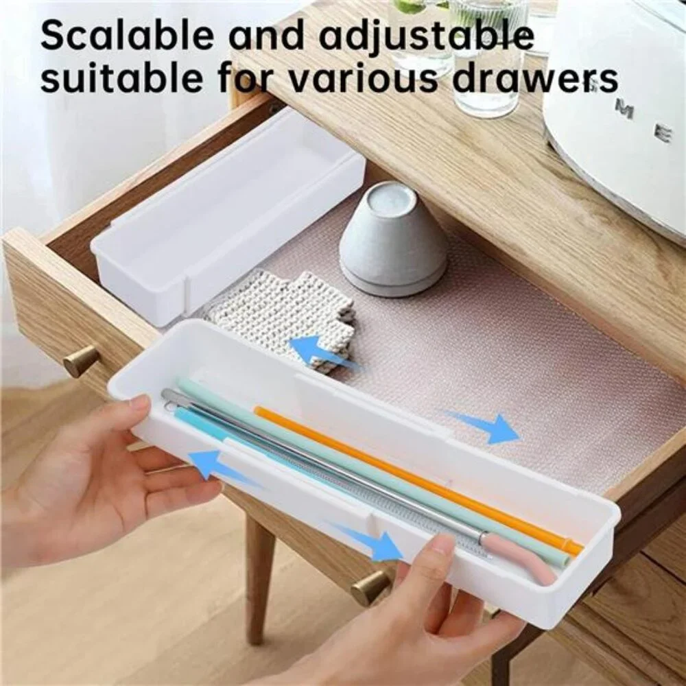 Expandable Straw Drawer Organizer Clear Plastic Kitchen Utensil Storage Holder